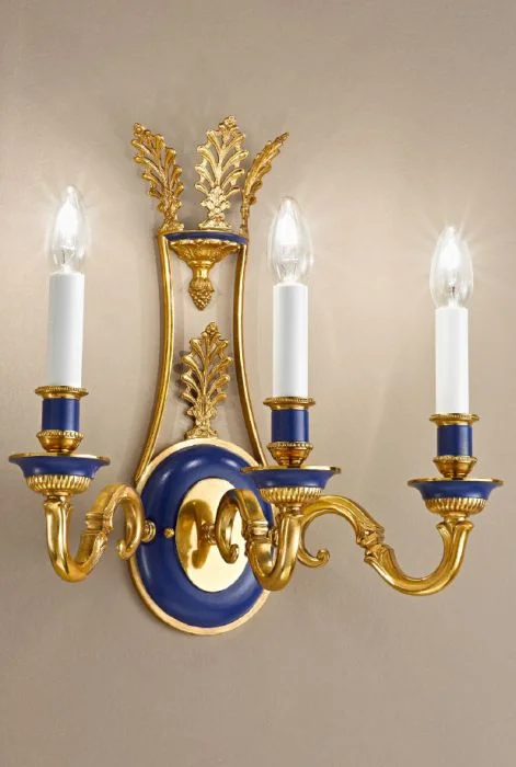 metal wall lamps with a matte black finish for a sleek and modern lookAntique French Gold And Blue Wall Light