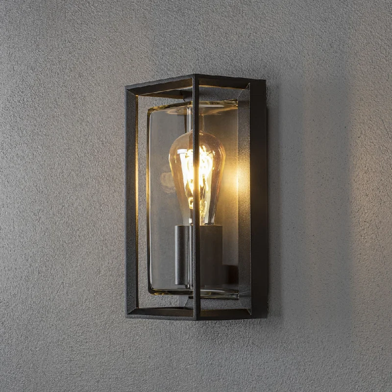 leather wall lamps with a distressed texture for a rugged and stylish lookBrindisi Wall Light Sensor E27 IP54 - Black
