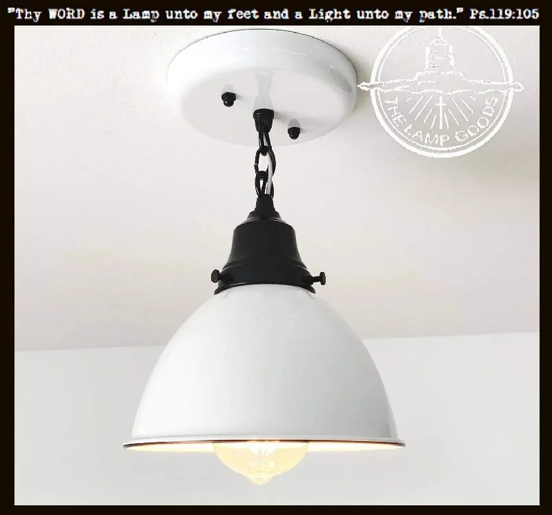 Shock - Resistant Industrial Lighting for Vibrating Machinery AreasWhite Enamel Farmhouse Ceiling Light with Chain
