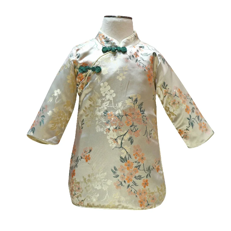 LED String Lights with Warm White GlowGirls Long Sleeve Printed A-Line Qipao - Light Gold