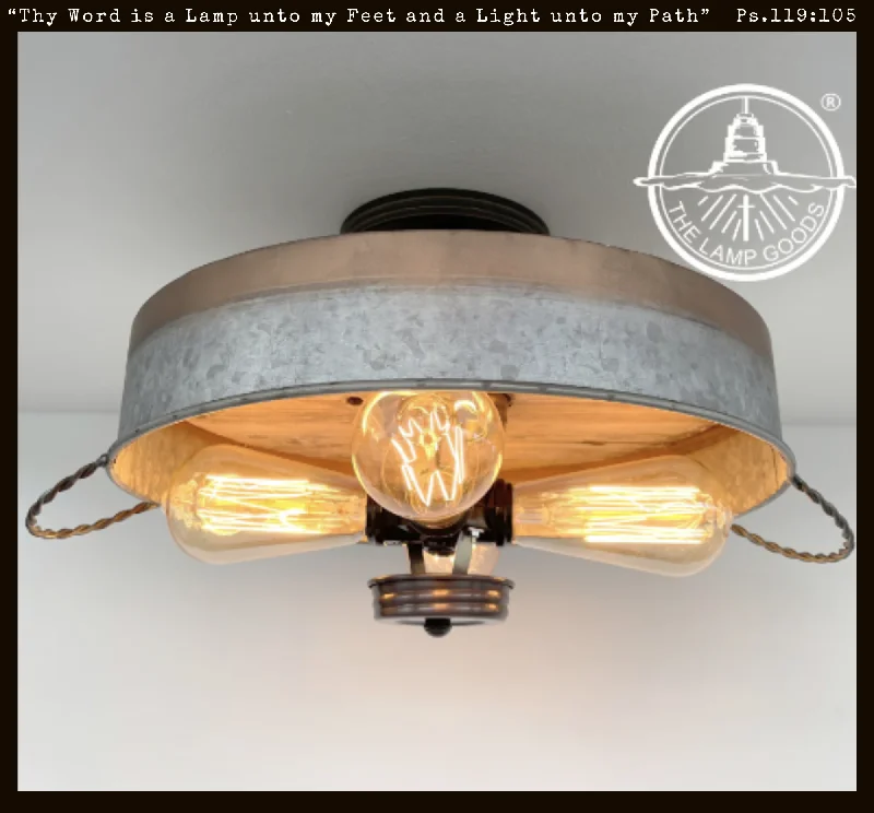 Industrial Lighting for Printing Press FacilitiesModern Farmhouse Galvanized & Copper Tone Metal Flat Tub Ceiling Light Wood Accents Industrial Lighting for Printing Press FacilitiesModern Farmhouse Galvanized & Copper Tone Metal Flat Tub Ceiling Light Wood Accents