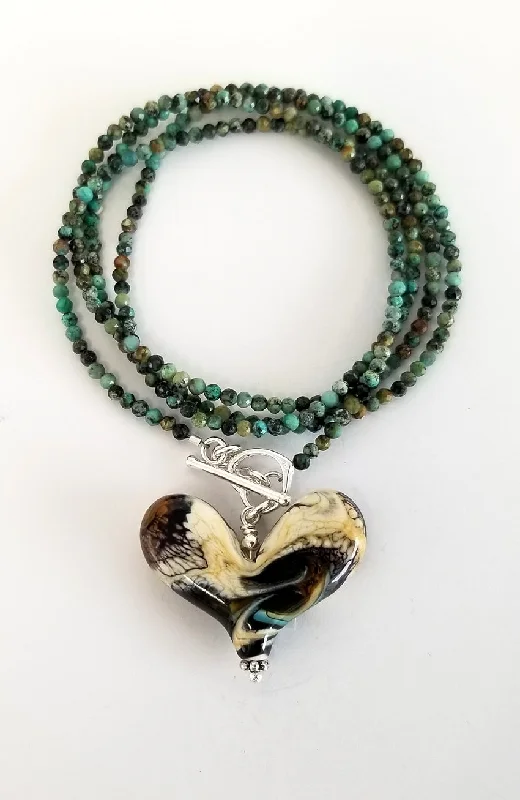 Crystal Salt Lamps for a Sparkling EffectWorn Beadies Lampwork Heart with African Turquoise