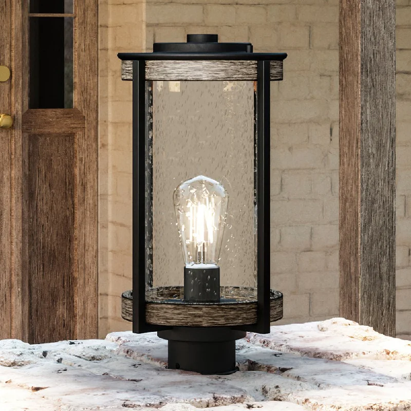 Industrial Lighting for Textile MillsUHP1353 Farmhouse Outdoor Post Light 15.625''H x 7.375''W, Midnight Black Finish, Newark Collection Industrial Lighting for Textile MillsUHP1353 Farmhouse Outdoor Post Light 15.625''H x 7.375''W, Midnight Black Finish, Newark Collection