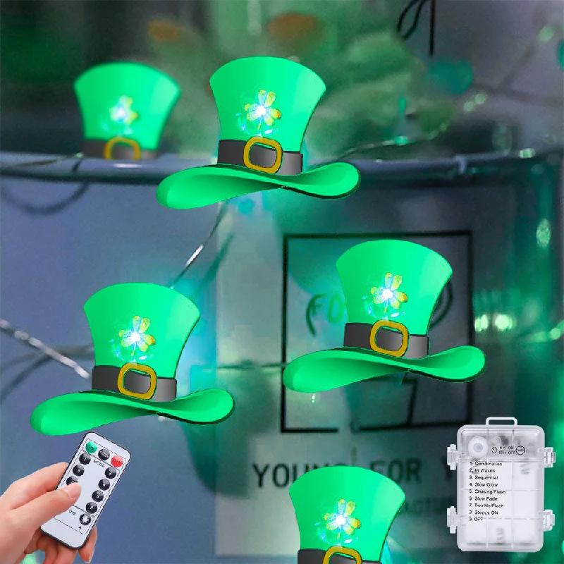String Lights for Porch LightingSt Patrick's Day Hat Decorations Lights,8 Modes