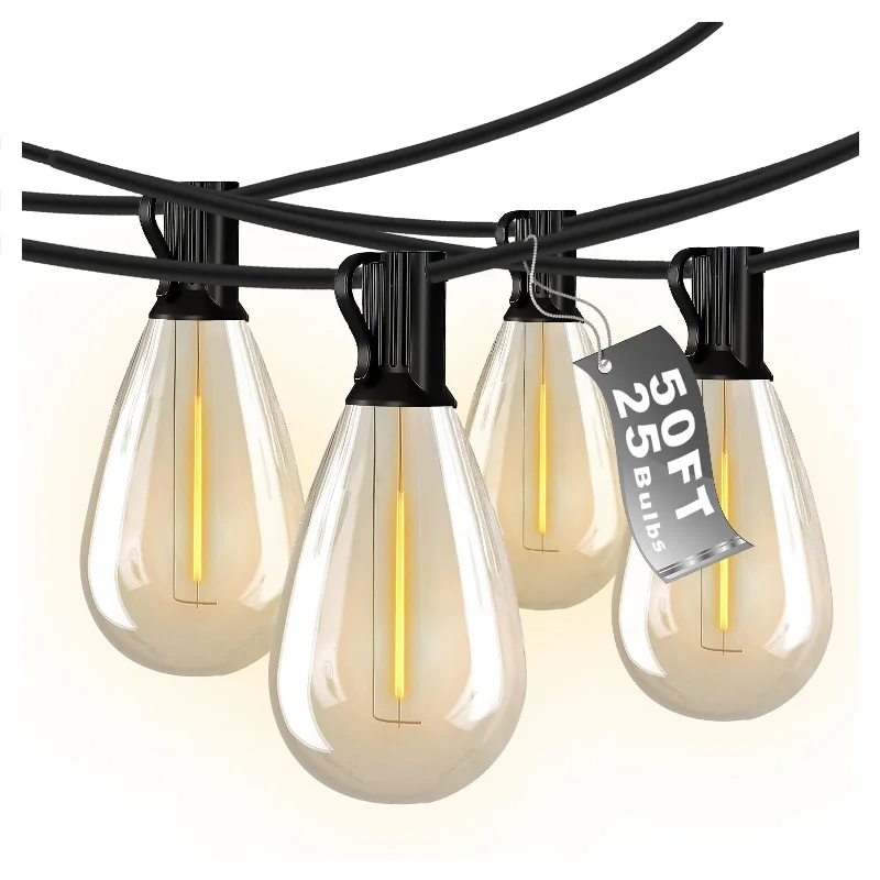 CSA certified Edison light bulbsDAYBETTER Outdoor String Lights 50ft, S14 LED Patio Lights with 25 Edison Vintage Bulbs, Connectable Outdoor String Lights for Porch Backyard Bistro, IP65 Waterproof & Shatterproof CSA certified Edison light bulbsDAYBETTER Outdoor String Lights 50ft, S14 LED Patio Lights with 25 Edison Vintage Bulbs, Connectable Outdoor String Lights for Porch Backyard Bistro, IP65 Waterproof & Shatterproof