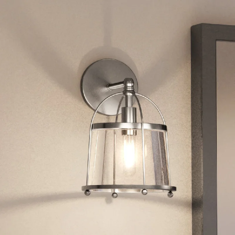 Industrial Wall - Mounted Lighting for Workshop WallsUEX2580 Colonial Wall Sconce 10''H x 7''W, Satin Nickel Finish, Flagstaff Collection Industrial Wall - Mounted Lighting for Workshop WallsUEX2580 Colonial Wall Sconce 10''H x 7''W, Satin Nickel Finish, Flagstaff Collection