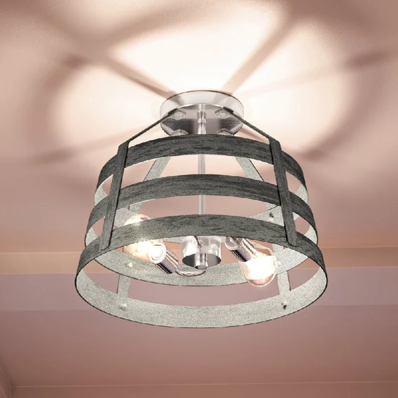 Industrial Lighting for Metal Fabrication ShopsUEX2290 Modern Farmhouse Ceiling Light 12''H x 15''W, Satin Nickel Finish, Eastport Collection Industrial Lighting for Metal Fabrication ShopsUEX2290 Modern Farmhouse Ceiling Light 12''H x 15''W, Satin Nickel Finish, Eastport Collection