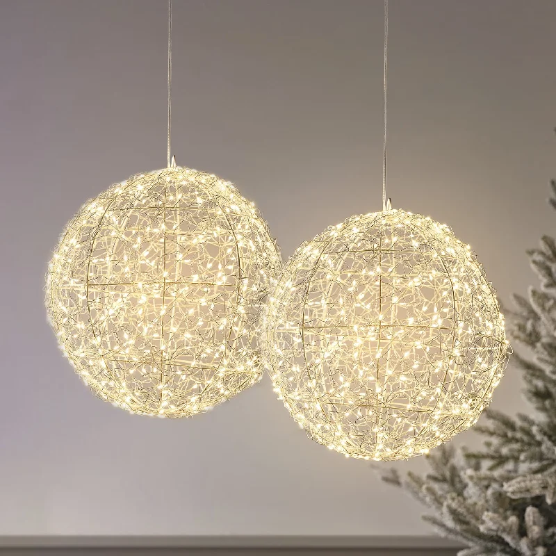 String Lights for Balcony Decoration28cm Wire Wrapped LED Hanging Orb Light Duo
