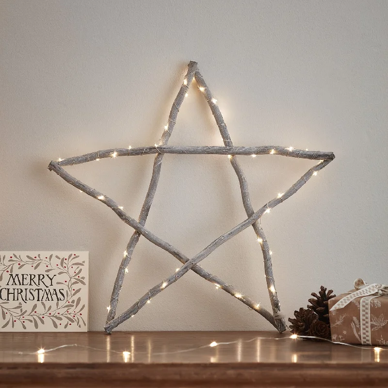 String Lights with Clear Bulbs for a Classic Look35cm Grey Wooden Star Light