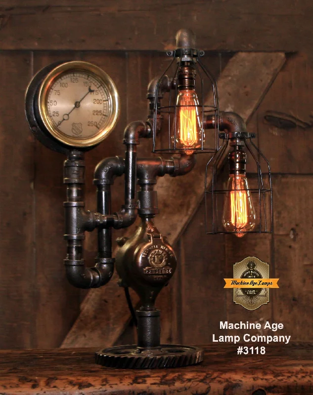 Durable Industrial Lighting for Harsh EnvironmentsSteampunk Industrial / 6" Steam Gauge / Gear / Gear Base / Lamp #3118 Durable Industrial Lighting for Harsh EnvironmentsSteampunk Industrial / 6" Steam Gauge / Gear / Gear Base / Lamp #3118