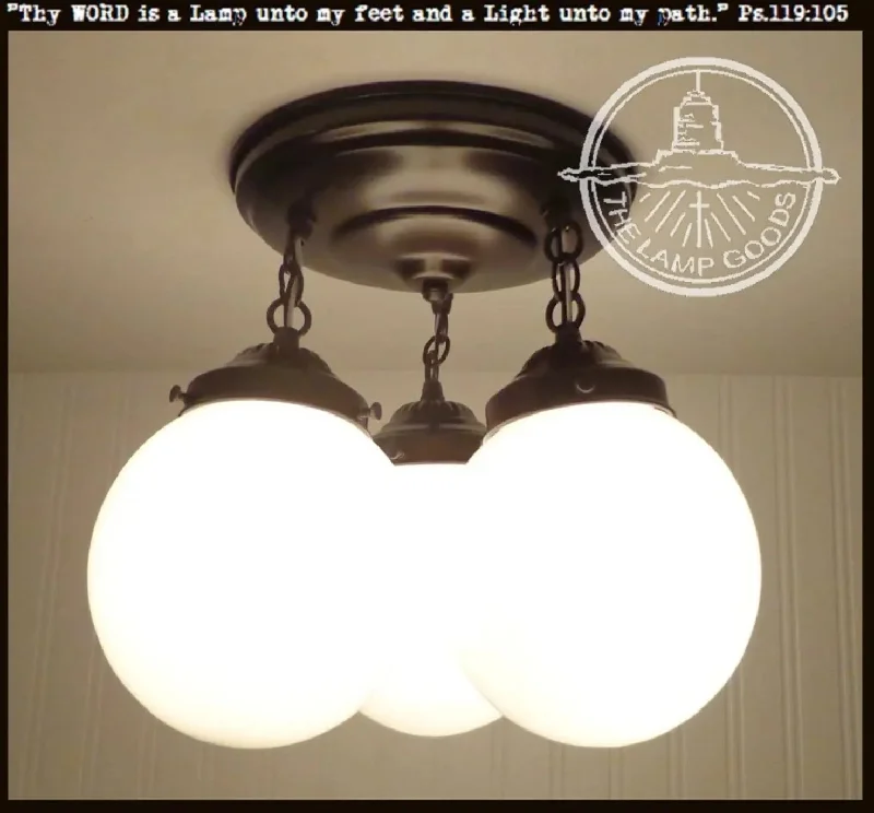 Industrial Lighting for Furniture FactoriesMilk Glass Opal Globe Ceiling Light Chain Trio