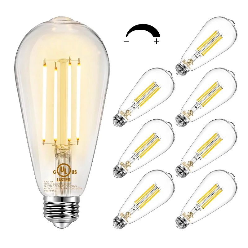 Clear glass Edison light bulbs with spiral filamentsDAYBETTER 8 Pack Vintage LED Edison Bulbs, E26 Led Bulb 60W Equivalent, Dimmable Led Light Bulbs, High Brightness 800 LM Warm White 2700K, ST58 Antique LED Filament Bulbs, Clear Glass Style for Home Clear glass Edison light bulbs with spiral filamentsDAYBETTER 8 Pack Vintage LED Edison Bulbs, E26 Led Bulb 60W Equivalent, Dimmable Led Light Bulbs, High Brightness 800 LM Warm White 2700K, ST58 Antique LED Filament Bulbs, Clear Glass Style for Home