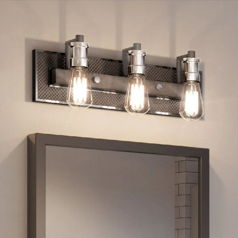 Industrial Exit Sign Lighting for Quick EvacuationUEX2672 Steampunk Bath Light 7''H x 21''W, Aged Zinc & Polished Nickel Finish, Urbana Collection Industrial Exit Sign Lighting for Quick EvacuationUEX2672 Steampunk Bath Light 7''H x 21''W, Aged Zinc & Polished Nickel Finish, Urbana Collection