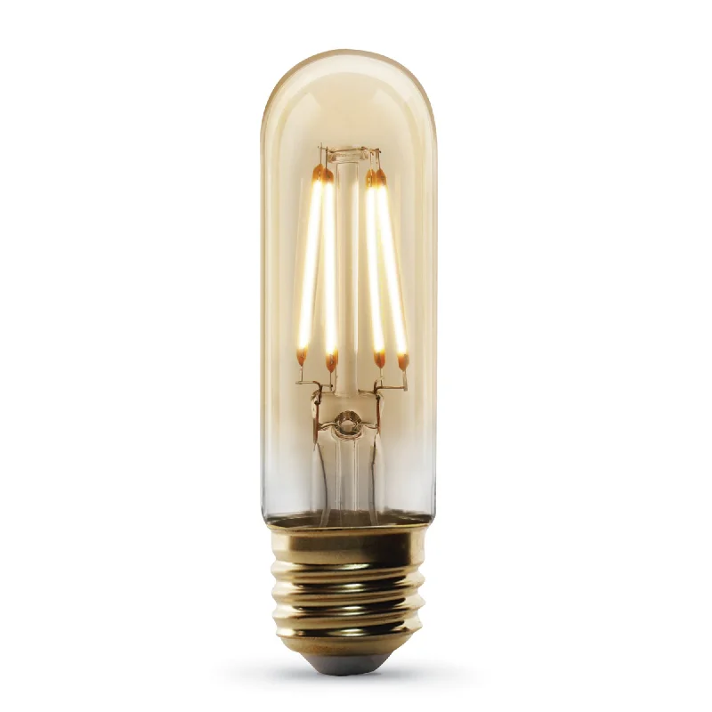 Nickel plated base Edison light bulbs4W (40W Replacement) T10 E26 Dimmable Straight Filament Amber Glass Vintage Edison LED Light Bulb, Soft White