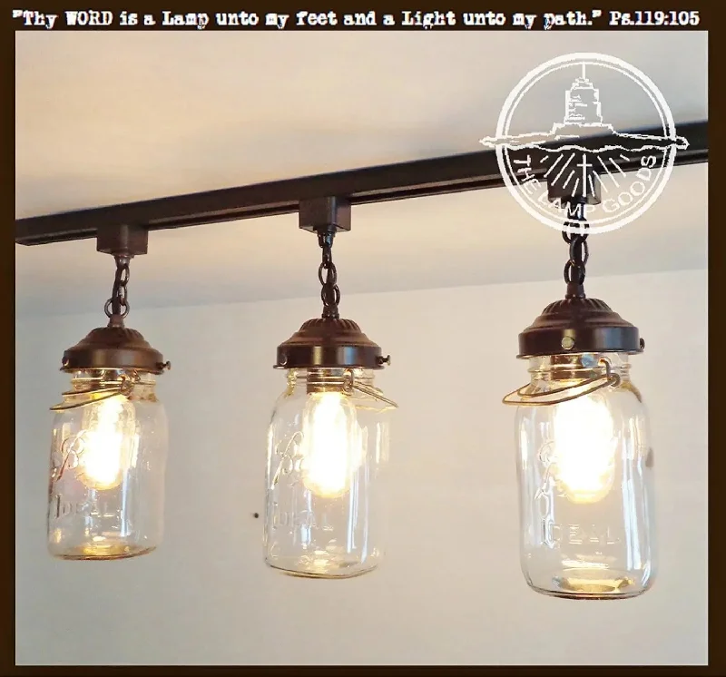Industrial Lighting for Food Processing FactoriesRustic Mason Jar TRACK LIGHT Chain Trio of Vintage Quarts Industrial Lighting for Food Processing FactoriesRustic Mason Jar TRACK LIGHT Chain Trio of Vintage Quarts