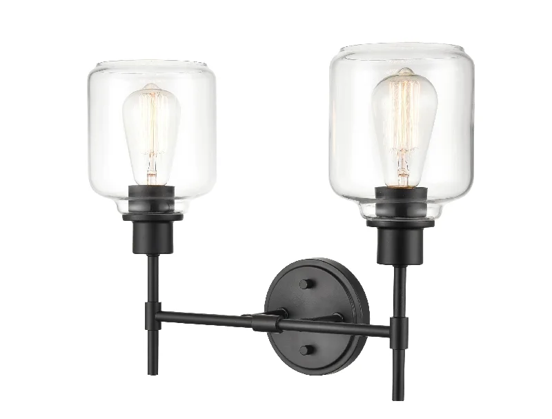 Color - Tunable Industrial Lighting for Special Applications2 Lamps Asheville Vanity Light - Matte Black - Clear Glass - 17.5in. Wide Color - Tunable Industrial Lighting for Special Applications2 Lamps Asheville Vanity Light - Matte Black - Clear Glass - 17.5in. Wide