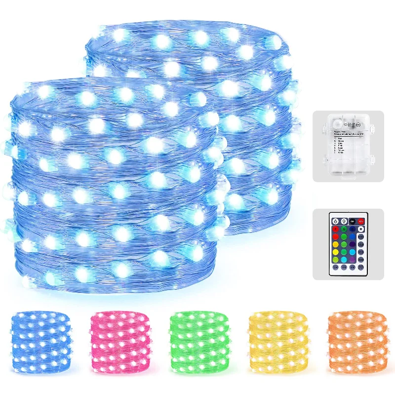 String Lights for DIY Home Decor Projects16.4Ft 50 LED 2 Packs Fairy Lights Battery Operated, RGB Color Changing String Lights with Remote String Lights for DIY Home Decor Projects16.4Ft 50 LED 2 Packs Fairy Lights Battery Operated, RGB Color Changing String Lights with Remote