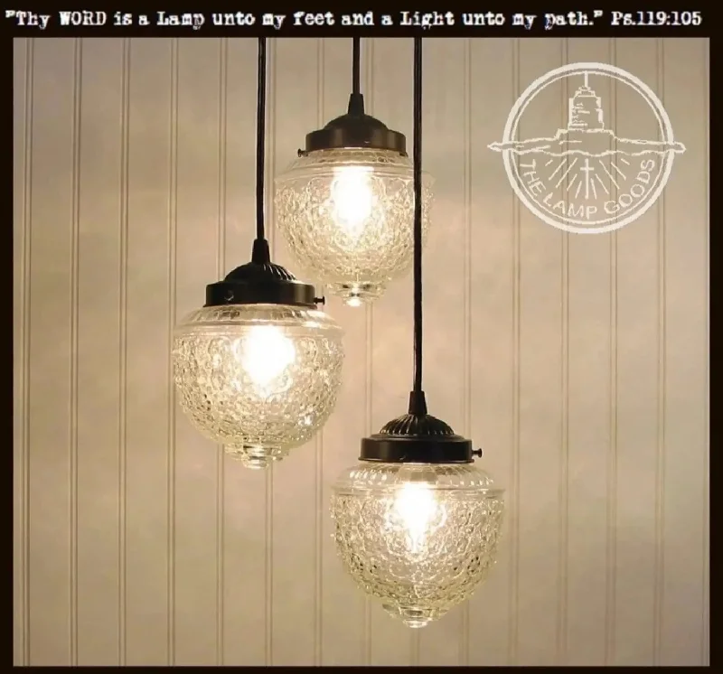 Industrial Ceiling - Mounted Lighting for Assembly PlantsAcorn Glass Pendant Light Chandelier Trio