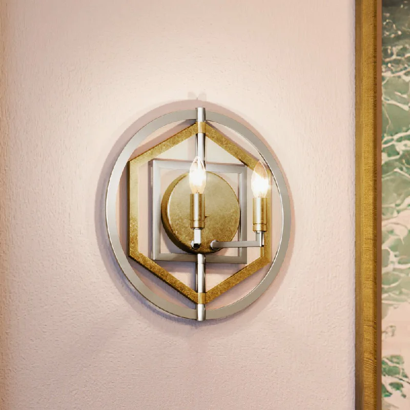 Industrial Lighting with High CRI (Color Rendering Index) for True Color PerceptionUEX2141 Luxe Industrial Wall Sconce 13''H x 13''W, Polished Nickel & Gold Leaf Finish, Princeton Collection Industrial Lighting with High CRI (Color Rendering Index) for True Color PerceptionUEX2141 Luxe Industrial Wall Sconce 13''H x 13''W, Polished Nickel & Gold Leaf Finish, Princeton Collection