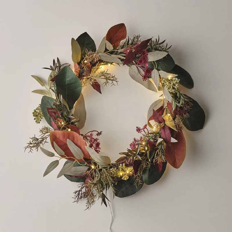 Waterproof String Lights for Patio Decor40cm Crisp Leaf Autumn-Winter Wreath Micro Light Bundle