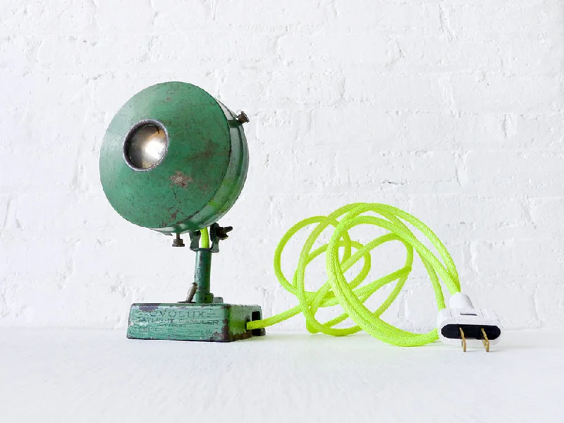 Art Deco - Style Lava Lamps for Elegant Interiors10% SALE Antique Industrial Green Spotlight Lamp with Neon Yellow Net Color Cord Art Deco - Style Lava Lamps for Elegant Interiors10% SALE Antique Industrial Green Spotlight Lamp with Neon Yellow Net Color Cord