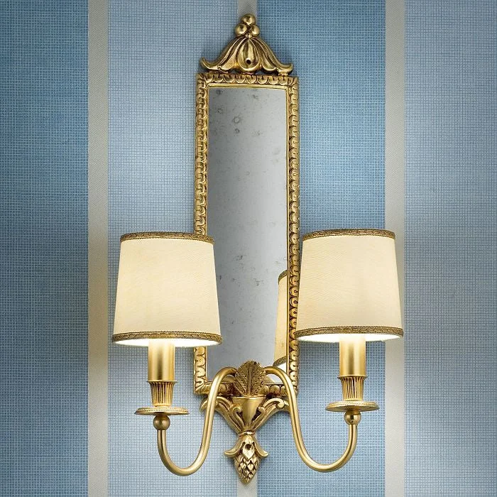 mid - century modern wall lamps with iconic shapes for a stylish studyClassic Brass Double Wall Light With Mirror