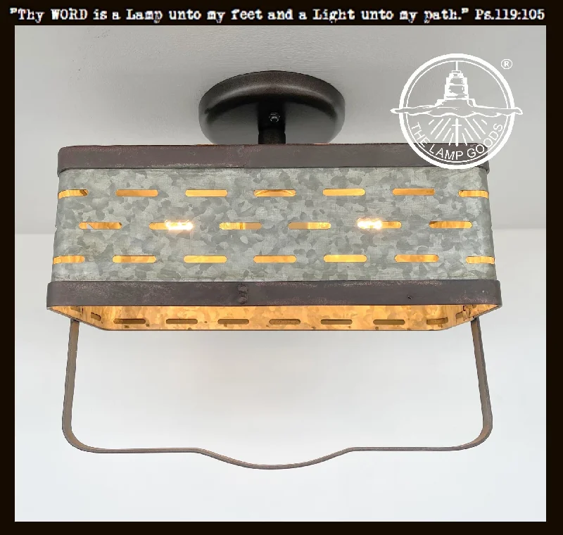 Industrial Lighting for Printing Press FacilitiesRectangular Rustic Galvanized Ceiling Light Fixture Industrial Lighting for Printing Press FacilitiesRectangular Rustic Galvanized Ceiling Light Fixture