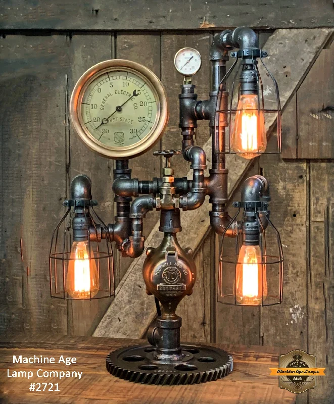 Industrial Lighting for Automotive Manufacturing PlantsSteampunk Industrial / Machine Age Lamp / Antique Steam Gauge / General Electric / Lamp #2721 Industrial Lighting for Automotive Manufacturing PlantsSteampunk Industrial / Machine Age Lamp / Antique Steam Gauge / General Electric / Lamp #2721