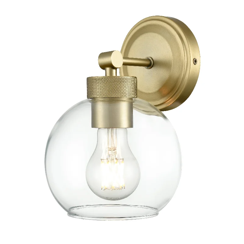 Industrial Task Lighting for Precision WorkstationsJonatan Wall Sconce - Vintage Brass - Clear Glass - 6.5in. Extension - E26 Medium Base Industrial Task Lighting for Precision WorkstationsJonatan Wall Sconce - Vintage Brass - Clear Glass - 6.5in. Extension - E26 Medium Base