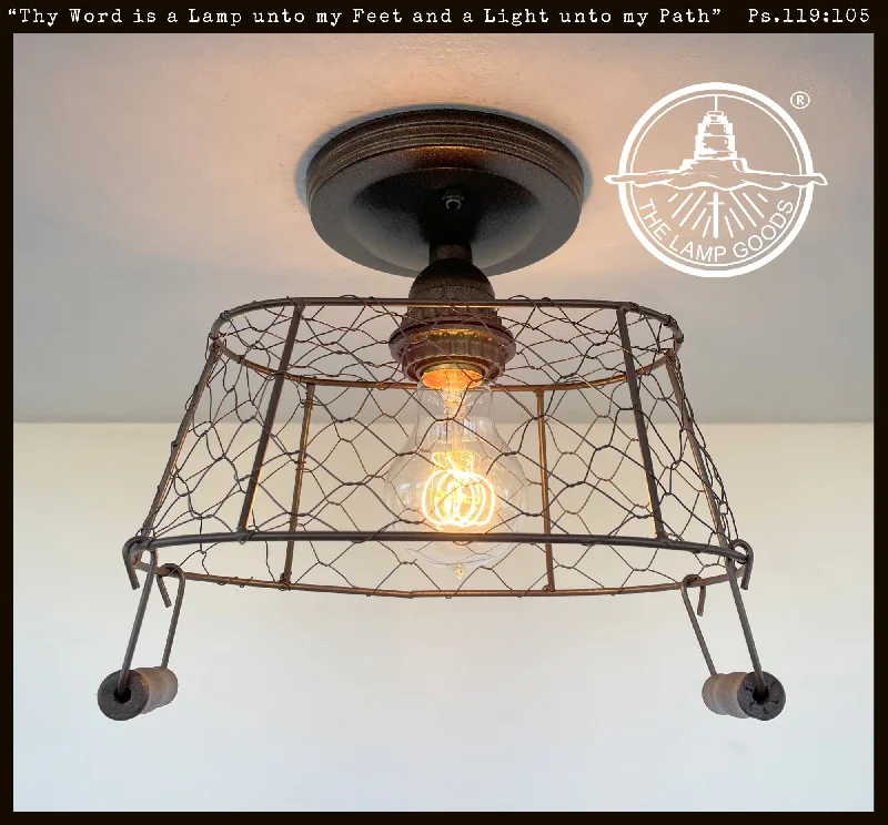Durable Industrial Lighting for Harsh EnvironmentsCHICKEN WIRE Farmhouse Ceiling Light - Rectangular