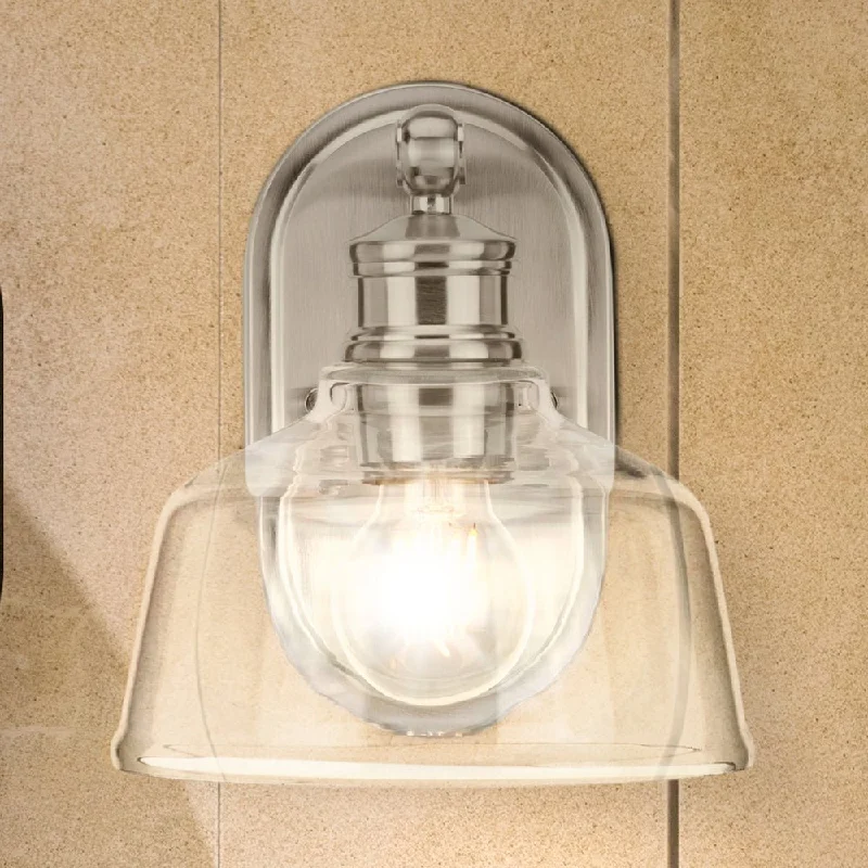 Corrosion - Resistant Industrial Lighting for Coastal FactoriesUHP4870 Vintage Indoor Bath Light, 8''H x 9"W x 7-5/8''D, Brushed Nickel Finish, Lubbock Collection Corrosion - Resistant Industrial Lighting for Coastal FactoriesUHP4870 Vintage Indoor Bath Light, 8''H x 9"W x 7-5/8''D, Brushed Nickel Finish, Lubbock Collection