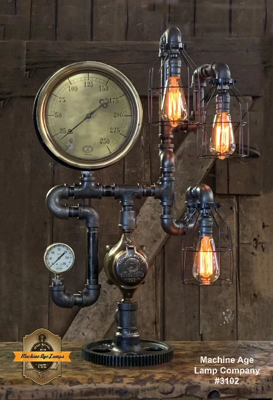 Industrial Ceiling - Mounted Lighting for Assembly PlantsSteampunk Industrial / Machine Age Lamp / Antique Steam Gauge / Lamp #3102 Industrial Ceiling - Mounted Lighting for Assembly PlantsSteampunk Industrial / Machine Age Lamp / Antique Steam Gauge / Lamp #3102