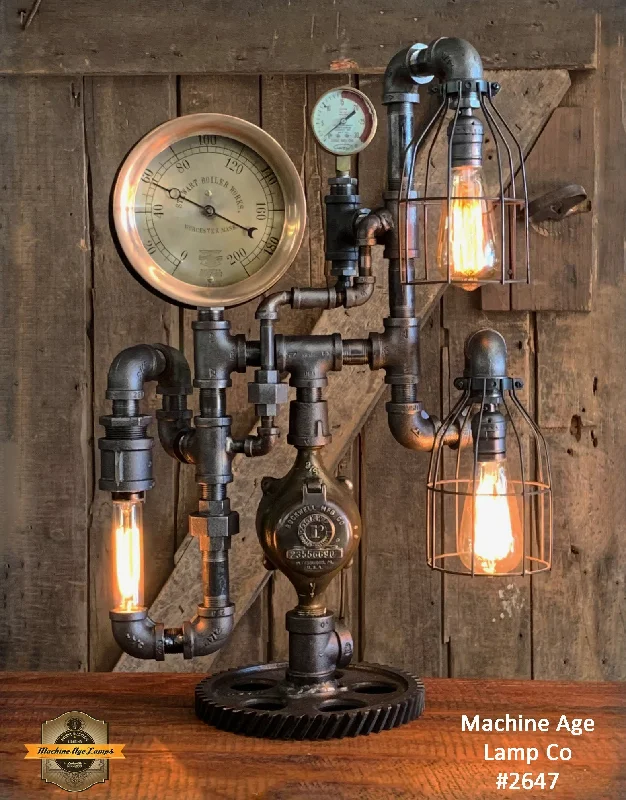 Industrial Area Lighting for Large Open SpacesSteampunk Industrial / Machine Age Lamp / Antique Steam Gauge / Worchester MA / Lamp #2647 Industrial Area Lighting for Large Open SpacesSteampunk Industrial / Machine Age Lamp / Antique Steam Gauge / Worchester MA / Lamp #2647