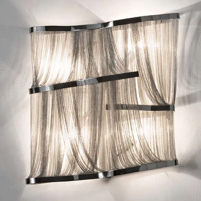 wood wall lamps with natural grain for a warm and organic feelThe 'Atlantis' Metal String Wall Light From Terzani In Gold, Bronze, Nickel Or Black Nickel