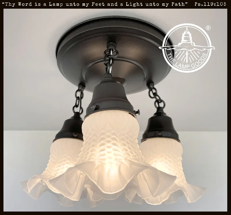 Industrial Exit Sign Lighting for Quick EvacuationFrosted Antique Hobnail Glass Ceiling LIGHT 1950's Industrial Exit Sign Lighting for Quick EvacuationFrosted Antique Hobnail Glass Ceiling LIGHT 1950's