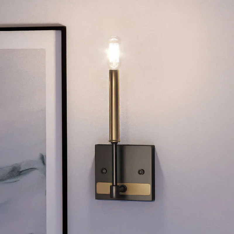 Corrosion - Resistant Industrial Lighting for Coastal FactoriesUEX2205 Luxe Industrial Wall Sconce 11''H x 5''W, Matte Black & Satin Brass Finish, Bloomington Collection Corrosion - Resistant Industrial Lighting for Coastal FactoriesUEX2205 Luxe Industrial Wall Sconce 11''H x 5''W, Matte Black & Satin Brass Finish, Bloomington Collection
