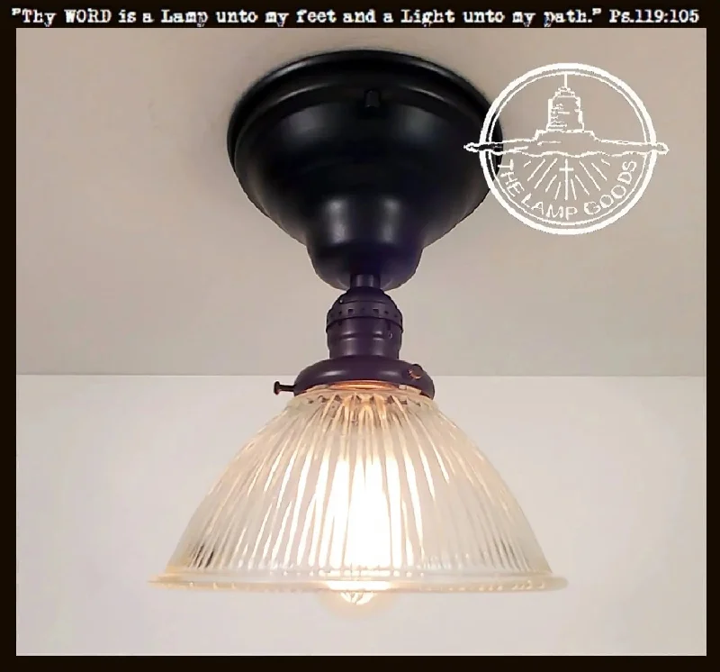Industrial Lighting for Food Processing FactoriesVintage Factory Holophane Glass With Exposed Socket Light Industrial Lighting for Food Processing FactoriesVintage Factory Holophane Glass With Exposed Socket Light