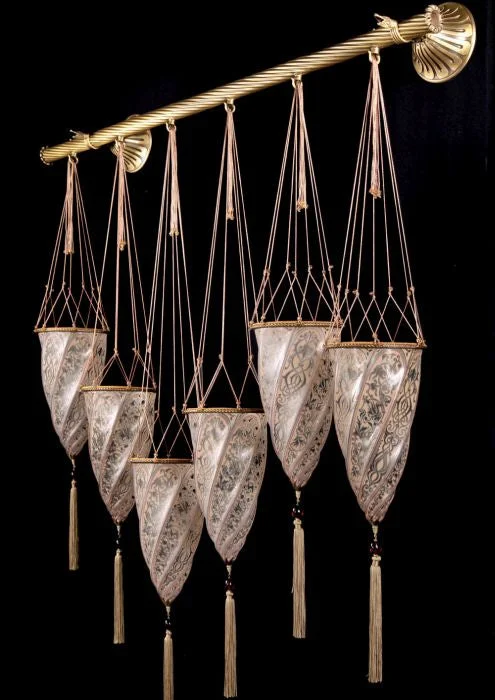 gothic style wall lamps with dark finishes for a mysterious libraryFortuny Style Six Light Murano Glass Linear Wall Light