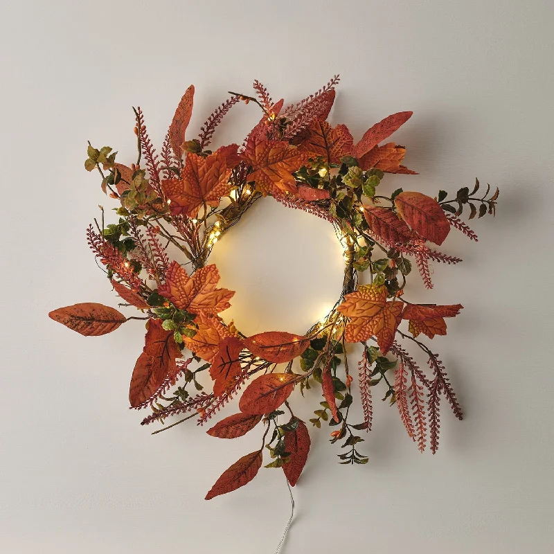 String Lights for Seasonal Decorations (Spring, Fall, etc.)40cm Autumn Maple Leaf Wreath Micro Light Bundle