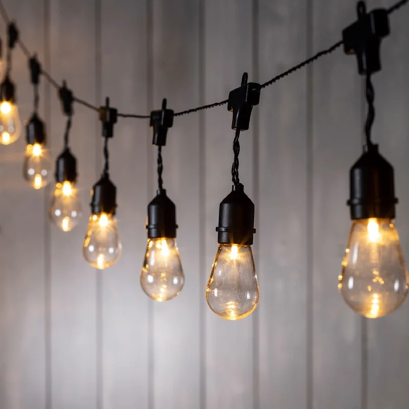 LED String Lights with Warm White Glow15 Drop Bulb Solar Festoon Lights