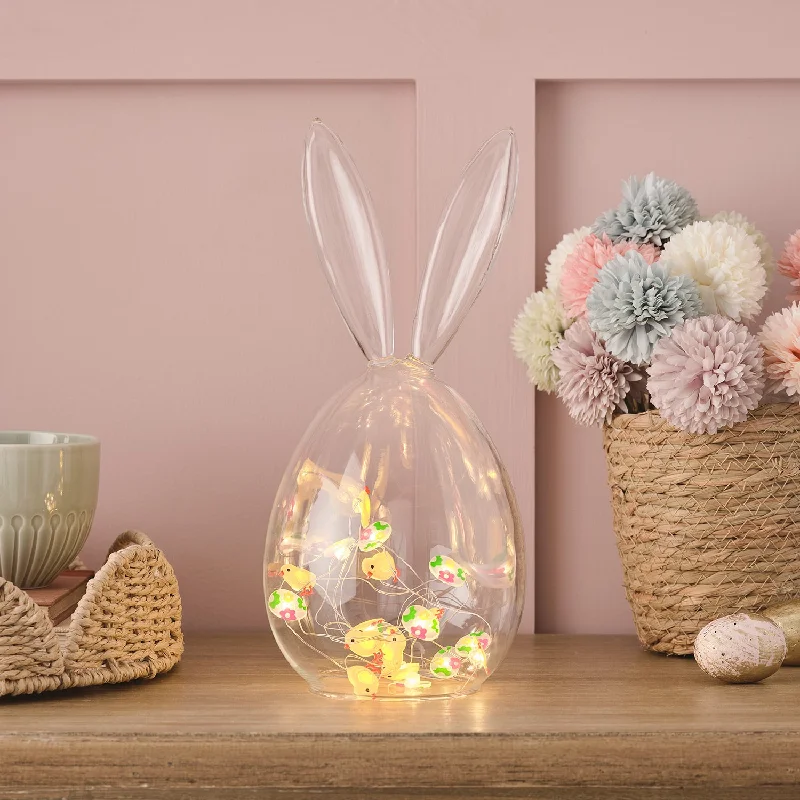 String Lights with Multicolored Bulbs for Festive OccasionsGlass Bunny Dome with Chick & Egg Micro Lights String Lights with Multicolored Bulbs for Festive OccasionsGlass Bunny Dome with Chick & Egg Micro Lights