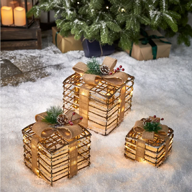String Lights for Porch LightingRattan Light Up Christmas Present Trio