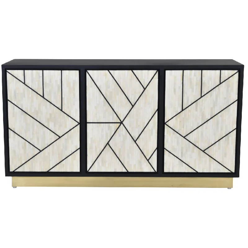 Credenza Abstract 3 Door Cabinet with Bone Inlay