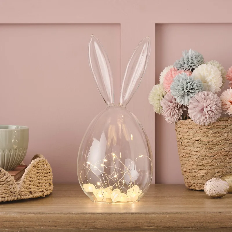LED String Lights with Warm White GlowGlass Bunny Dome with Bunny Micro Lights