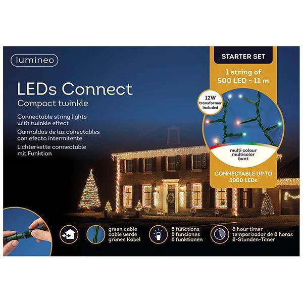 String Lights with Edison Bulbs for Rustic AmbianceCompact Twinkle LED 500 ct. String Light Set Multi-Color