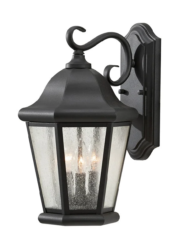 victorian style wall lamps with intricate metalwork for traditional entrywaysMartinsville Collection - Large Three Light Outdoor Wall Lantern | Finish: Black - OL5902EN/BK