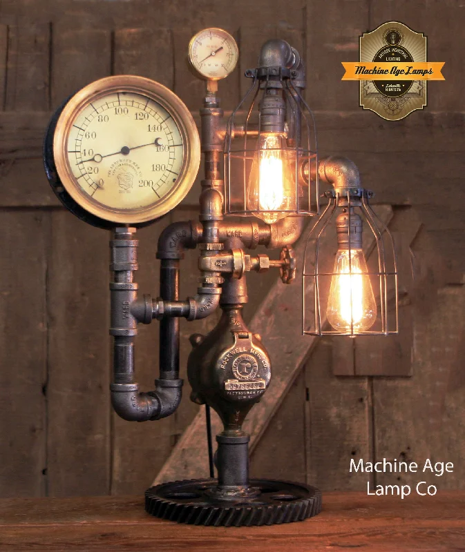 Industrial Lighting for Woodworking FactoriesSteampunk Industrial / Steam Gauge Lamp / Gear / Lamp #3872 Industrial Lighting for Woodworking FactoriesSteampunk Industrial / Steam Gauge Lamp / Gear / Lamp #3872