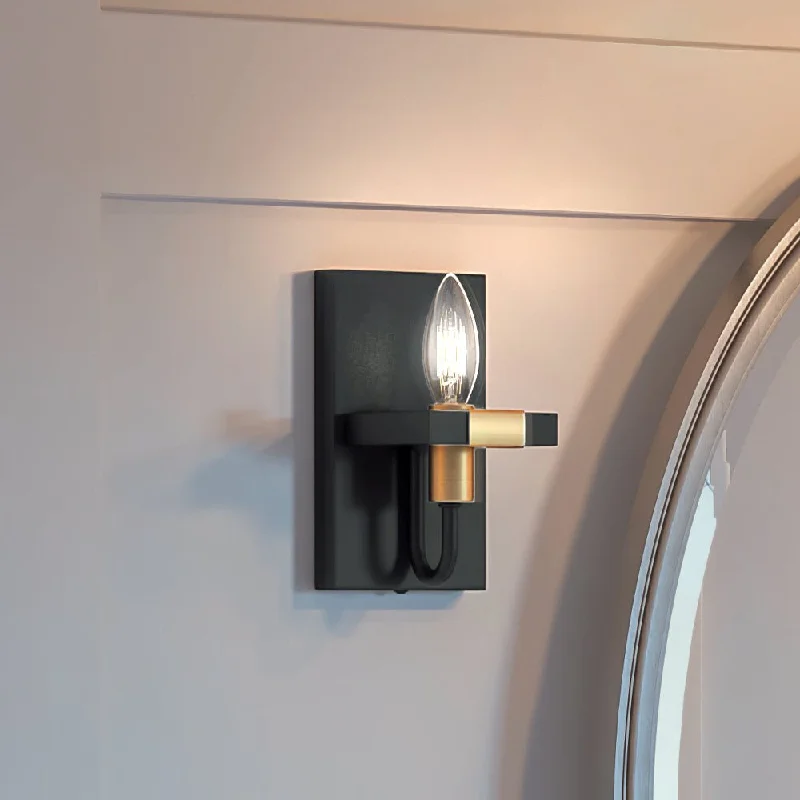 Industrial Pendant Lighting for Machine ShopsUEX2170 Luxe Industrial Wall Sconce 8''H x 5''W, Matte Black & Satin Brass Finish, Bellevue Collection Industrial Pendant Lighting for Machine ShopsUEX2170 Luxe Industrial Wall Sconce 8''H x 5''W, Matte Black & Satin Brass Finish, Bellevue Collection