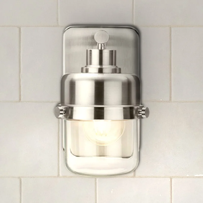 Industrial Lighting for Metal Fabrication ShopsUHP4470 Industrial Indoor Bath Light, 8-5/8''H x 6-3/8"W x 5''D, Brushed Nickel Finish, Olympia Collection Industrial Lighting for Metal Fabrication ShopsUHP4470 Industrial Indoor Bath Light, 8-5/8''H x 6-3/8"W x 5''D, Brushed Nickel Finish, Olympia Collection