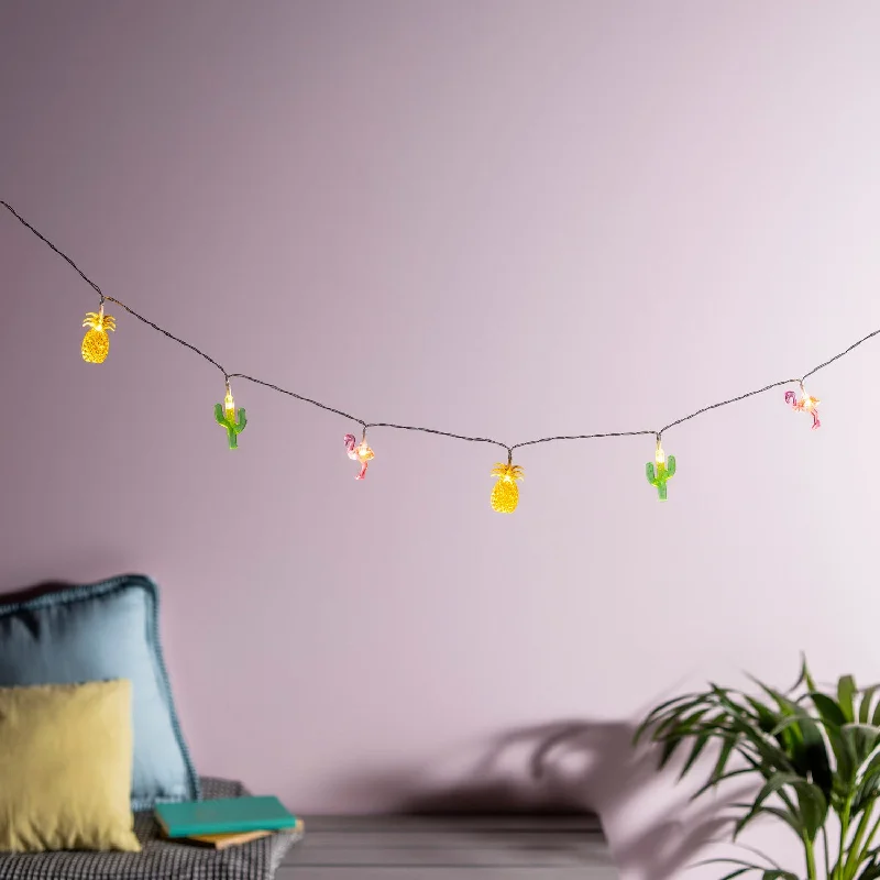 Waterproof String Lights for Patio Decor20 LED Flamingo, Pineapple & Cactus Fairy Lights